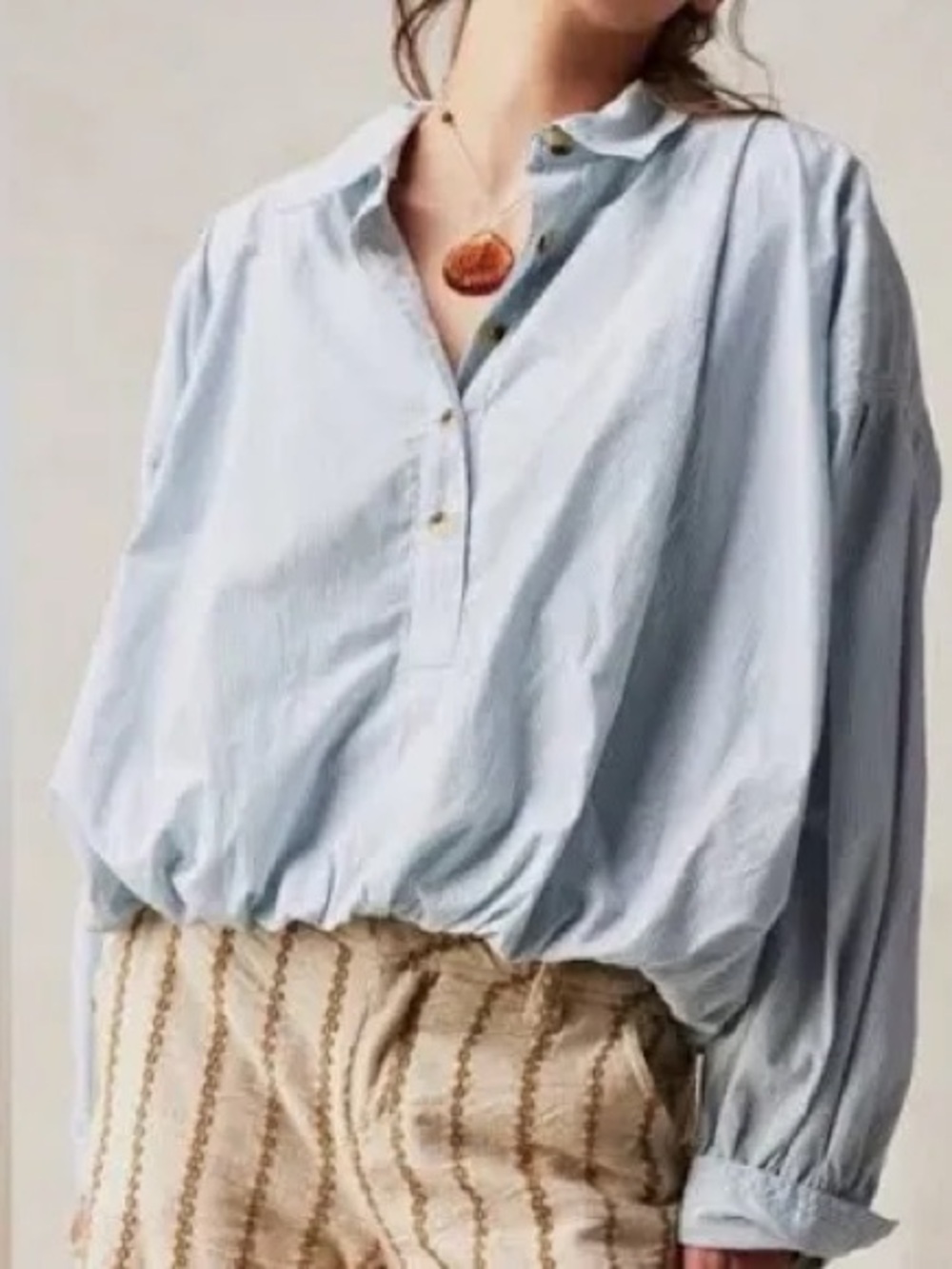 Light Blue Women's Relaxed Button Placket Blouse
